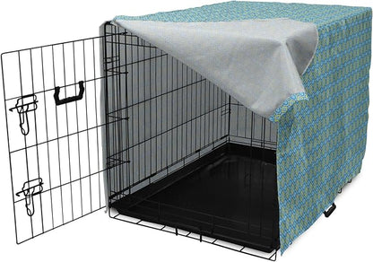 Lunarable Yellow and Blue Dog Crate Cover, Hand Drawn Abstract Ornament Rhombus Shapes Mosaic Vintage, Easy to Use Pet Kennel Cover for Medium Large Dogs, 48 Inch, Blue Aqua Yellow