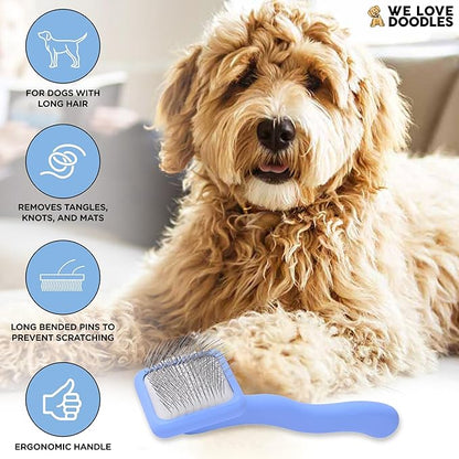 We Love Doodles Dog Slicker Brush for Grooming Pet Hair - Best Brushes For Poodle & Golden Doodle - Long Haired Brush For Dogs - Goldendoodle Long Pin Brush For Dematting (Extra Small)