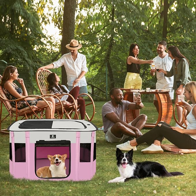X-ZONE PET Dog Playpen, Puppy Cat Play Pen Portable Foldable Indoor/Outdoor Tent Crate Cage, Portable Pet Crate Large Size Pink 45"