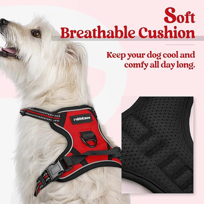 rabbitgoo Dog Harness, No-Pull Pet Harness with 2 Leash Clips, Adjustable Soft Padded Dog Vest, Reflective No-Choke Pet Oxford Vest with Easy Control Handle for Small Dogs, Red,XS