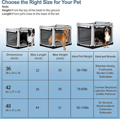 Soft Collapsible Dog Crate - 36 Inch Portable Travel Crate with Extra Space Indoor & Outdoor, 4-Door Foldable Pet Kennel with Durable Mesh Windows, Light Gray