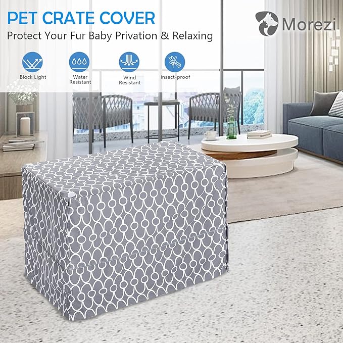 Dog Crate Cover for Wire Crates, Heavy Nylon Waterproof, Fits Most 30" inch Dog Crates, Easy to Put On, Take Off, and Adjust - Cover only - Gray - M