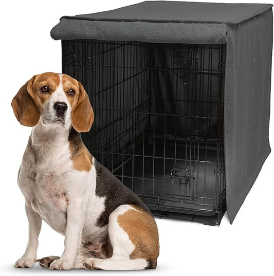 Friends Forever Metal Dog Crate Cover 36 inch, Wire Dog Kennel Cover w/Light Blocking Protective Curtain, Dog Cage Cover w/Roller Shades, Machine Washable, Trucker Black