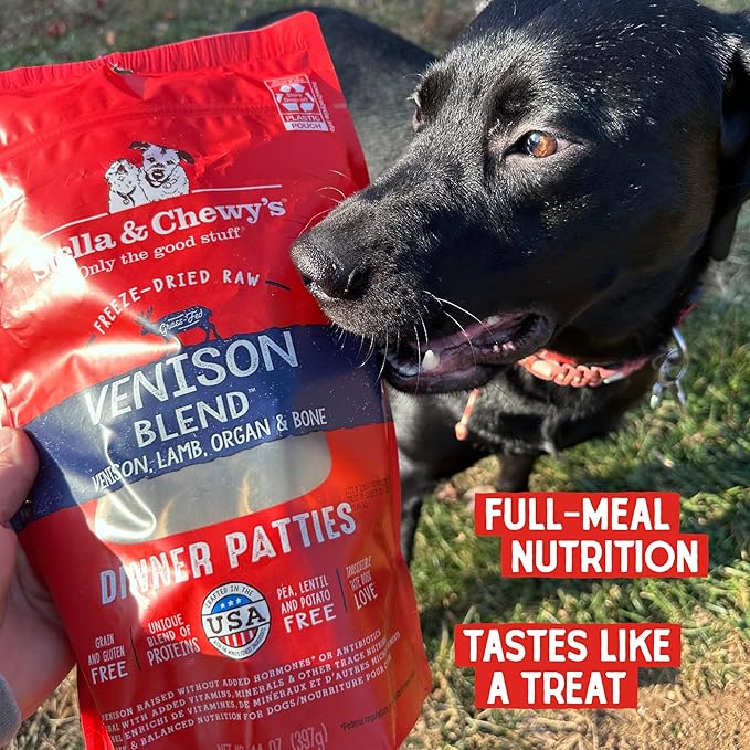 Stella & Chewy's Freeze Dried Raw Dinner Patties – Grain Free Dog Food, Protein Rich Venison Blend Recipe – 5.5 oz Bag