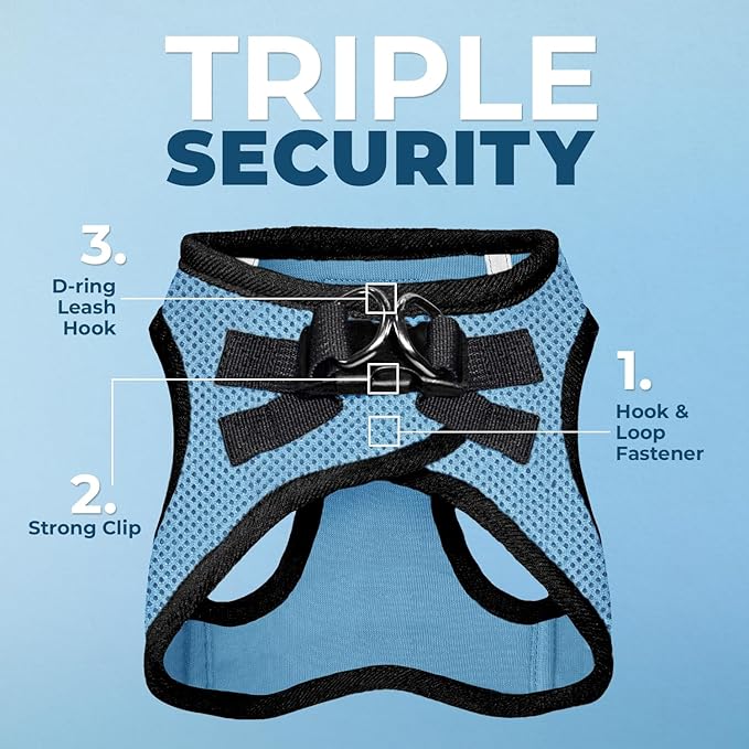 Voyager Step-in Air Dog Harness - All Weather Mesh, Reflective, No Pull Harness for Small, Medium Dogs, Cats - Secure with Hook & Loop Fastener, Buckle, Double D-Rings - Baby Blue/Black Trim, L