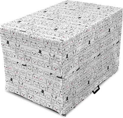 Lunarable Cartoon Dog Crate Cover, Funny Creatures and Monsters Doodle Faces in Manga Style Emotions, Easy to Use Pet Kennel Cover for Small Dogs Puppies Kittens, 22 Inch, Charcoal Grey Coral White