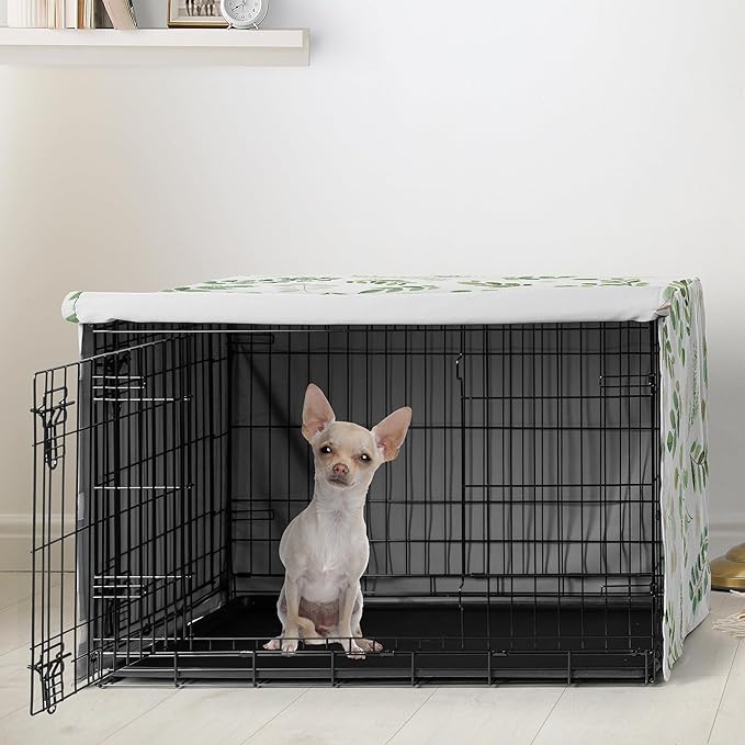 Sweet Jojo Designs Green Boho Floral Leaf Dog Crate Cover – Kennel Covers for 24 Inch Pet Cage Small - Neutral Sage White Bohemian Watercolor Botanical Flower Woodland Tropical Garden Nature