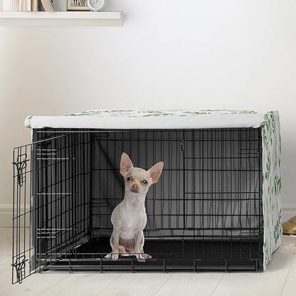 Sweet Jojo Designs Green Boho Floral Leaf Dog Crate Cover – Kennel Covers for 24 Inch Pet Cage Small - Neutral Sage White Bohemian Watercolor Botanical Flower Woodland Tropical Garden Nature