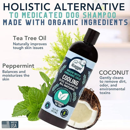 Organic Dog Shampoo, Cooling Peppermint Tea Tree Dog Shampoo for Skin Conditions and Hot Spot - 16 oz