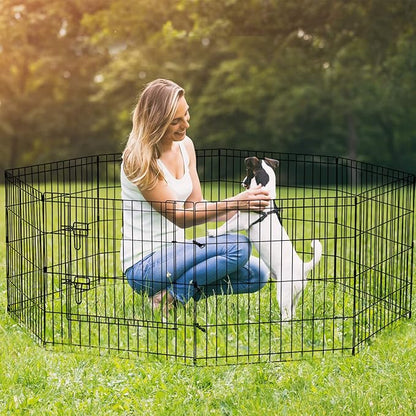 Puppy Pet Playpen 8 Panel 24 Inch Indoor Outdoor Metal Portable Folding Animal Exercise Dog Fence Ideal for Pet Animals Dog Cat Rabbit Breed Puppy (24" x 24" x 8)