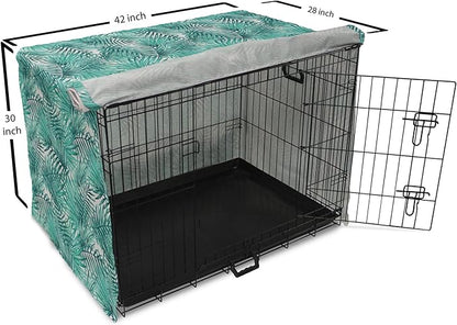 Lunarable Leaf Dog Crate Cover, Fresh Tropical Exotic Island Palm Tree Leaves in Jungle Abstract Watercolor, Easy to Use Pet Kennel Cover for Medium Large Dogs, 42 Inch, Pale Blue and Green