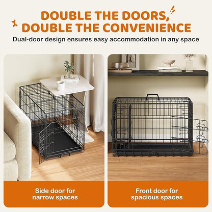 Yaheetech 30 inch Double Door Dog Crate w/Divider for Puppy, Collapsible Metal Dog Kennel with Removable Tray, Portable Travel Cage, Black