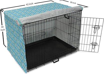 Lunarable Yellow and Blue Dog Crate Cover, Funny Cartoon Hippopotamus with Stars and Daisy Flowers, Easy to Use Pet Kennel Cover for Medium Large Dogs, 42 Inch, Pale Blue White Yellow