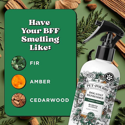 Pet-Pourri Dog Coat Deodorizing Spray – Plant Derived Ingredients – Vet Recommended – Fir + Amber + Cedarwood – Paraben & Sulfate-Free - Grooming perfume Spray for Dog Odor