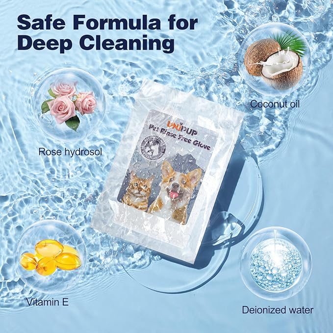 Pet Glove Wipes for Dogs, Dog Cleaning Gloves with Coconut Scented, Dual-Sided Pet Gloves Grooming for Cats with Wipes, Dog Cleaning Gloves Wipes for Daily Care and Travel, 15 Count