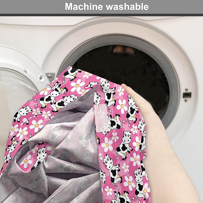 Lunarable Cow Dog Crate Cover, Cartoon Pattern Domestic Farm Animal and Daisy Flowers, Easy to Use Pet Kennel Cover for Cats & Medium Dogs, 30 Inch, Pink Charcoal Grey