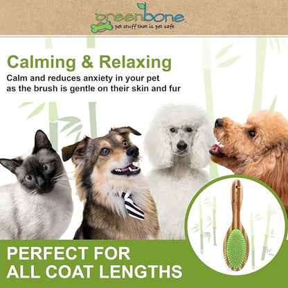 Pet Spa Metal Pin Brush - All-Natural Bamboo Pet Grooming Brush - Entirely Made from Sustainable Bamboo for Dogs & Cats