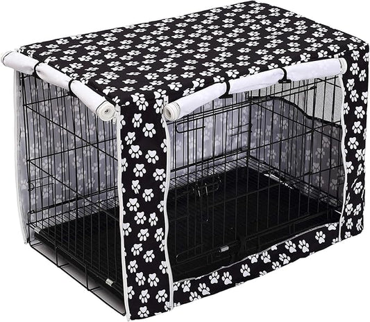 Dog Crate Cover Kennel Dogs Covers fits Small Medium Large crates cage Heavy Nylon Waterproof soundproof Indoor Outdoor - Cover only - Black paw - 42 inch