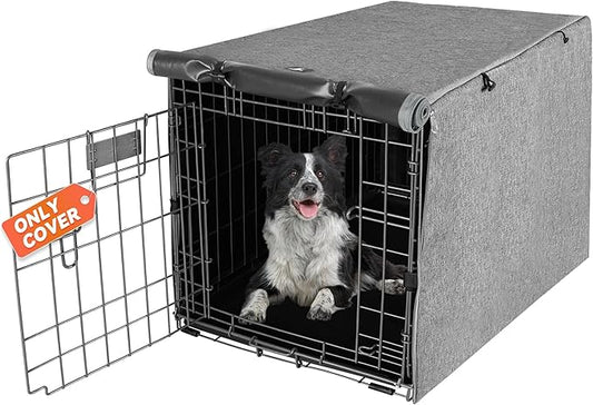 X-ZONE PET Double Door Dog Crate Cover - Polyester Pet Kennel Cover (Fits 24 30 36 42 48 inches Wire Crate) (48 Inch, Grey)