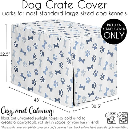 Sweet Jojo Designs 48in. Large Dog Crate Cover (Bones and Paw Prints) for Boys Pet Cage, Kennel Covers (Modern, Cartoon, Doggy, Puppy, Neutral, Paws Print, Whimsical, Playful, Slate Navy Blue)