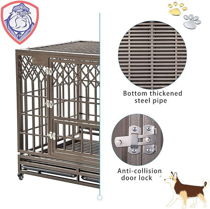 SMONTER Heavy Duty Dog Cage for Large Dog Strong Metal Kennel and Crate Pet Playpen with Three Doors, Four Wheels,42 Inch,Y Shape,Brown … … …