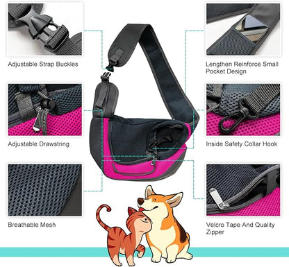 Small Dog Sling Carrier, Sling Pet Pouch to Wear Medium Dog Cat Travel Breathable, Soft-Sided Crossbody Puppy Carrying Purse Bag, L, Rose