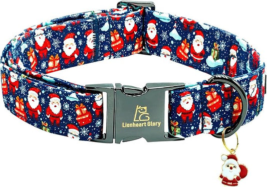 Lionheart glory Christmas Dog Collar Santa Print Collars Soft Durable Adjustable Dog Collars for Large Dogs Pet Gift Female or Male Dog Collar Fall Holiday Collar Dog