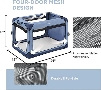 Lesure Collapsible Dog Crate - Portable Travel Kennel for Small Dog, 4-Door Pet Crate with Durable Mesh Windows, Indoor & Outdoor, Blue