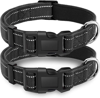 2 Pack Reflective Dog Collar with Safety Locking Buckle, Adjustable Soft Breathable Comfortable Nylon Pet Collar for Small, Medium and Large Dogs, Black, S