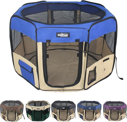 EliteField 2-Door Soft Pet Playpen (2 Year Warranty), Exercise Pen, Multiple Sizes and Colors Available for Dogs, Cats and Other Pets (62" x 62" x 36"H, Royal Blue+Beige)
