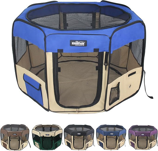 EliteField 2-Door Soft Pet Playpen (2 Year Warranty), Exercise Pen, Multiple Sizes and Colors Available for Dogs, Cats and Other Pets (62" x 62" x 36"H, Royal Blue+Beige)