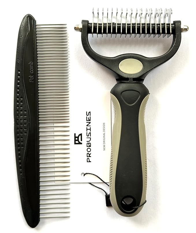 PROBUSINES-Double-Sided Pet Undercoat Rake Dehairing Undercoat Rake For Dogs And Cats - Extra Wide Dog Grooming Brush, Reduce Hair Removal By 95% Pet Stainless Steel Comb Combination
