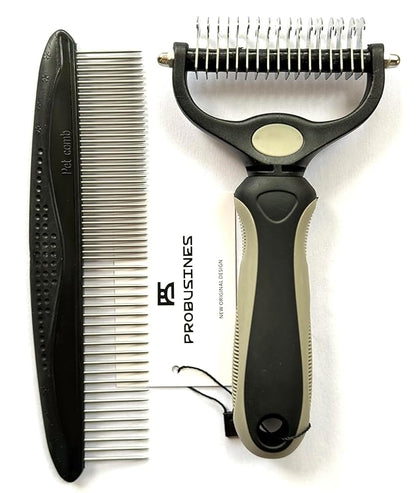 PROBUSINES-Double-Sided Pet Undercoat Rake Dehairing Undercoat Rake For Dogs And Cats - Extra Wide Dog Grooming Brush, Reduce Hair Removal By 95% Pet Stainless Steel Comb Combination