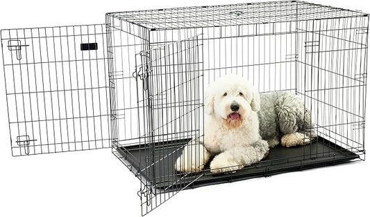Secure and Compact Double Door Metal Dog Crate, Extra Large with Divider Panel