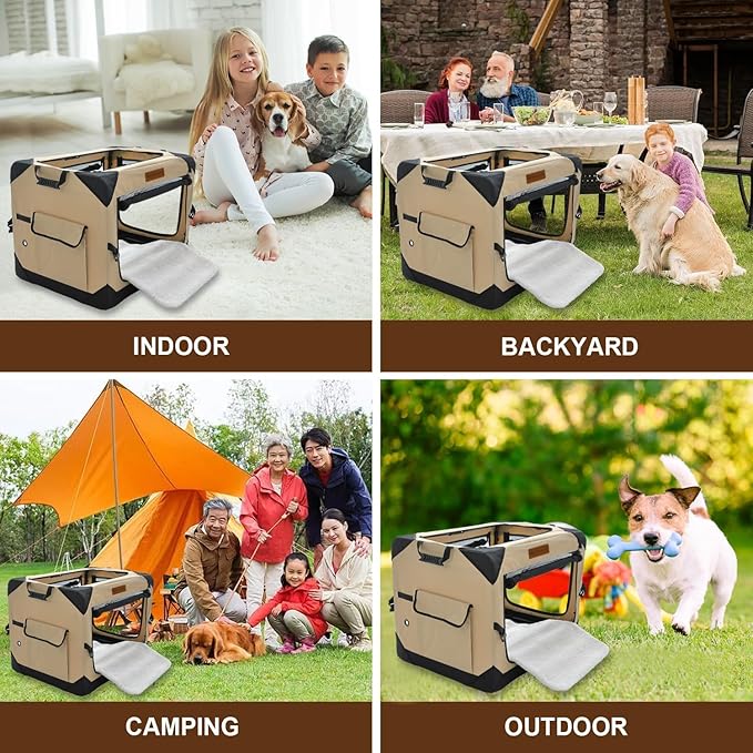 Soft Dog Crate for Small Dogs, 4-Door Foldable Collapsible Dog Crate with Soft Sides, Indoor & Outdoor Travel Dog Kennel