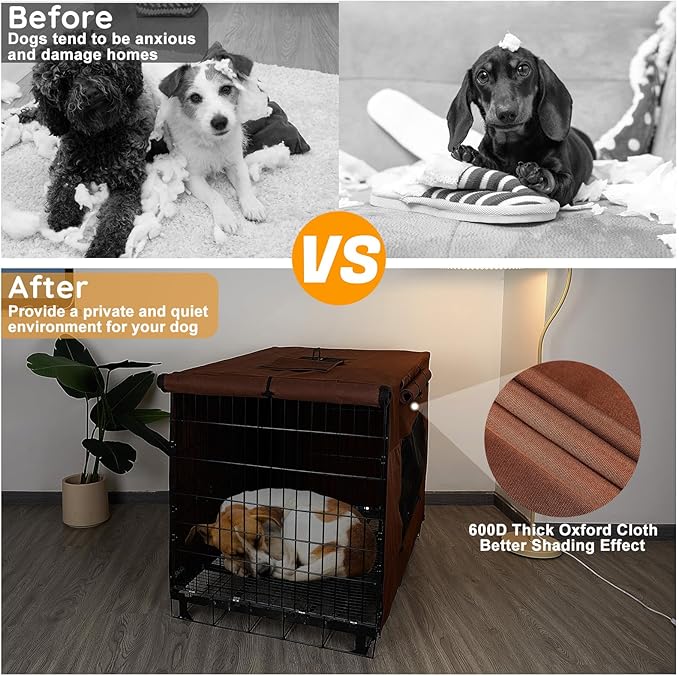 Dog Crate Cover 30 Inch Thickened Dog Kennel Cover Windproof Puppy Cage Cover with Mesh Windows on Both Sides Portable Crate Covers for Dogs Cages Fit for Indoor/Outdoor Use