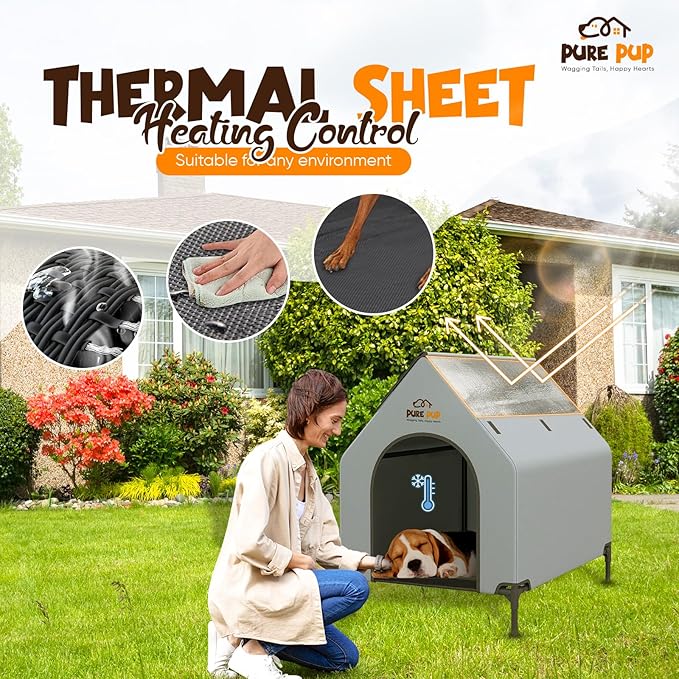 Outdoor Dog House with Elevated Bed, Weatherproof Canopy, Breathable Mesh Fabric with Windows – Ideal Shelter for Large Breeds