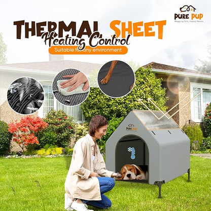 Outdoor Dog House with Elevated Bed, Weatherproof Canopy, Breathable Mesh Fabric with Windows – Ideal Shelter for Large Breeds