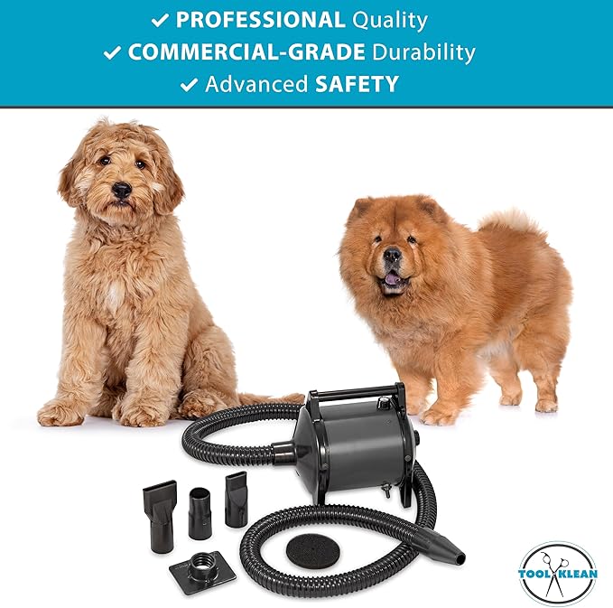 GustyAir Mini Dog Blow Dryer - Professional, Commercial Grade Force Dryer for Groomers - Quiet, High Velocity Air Dryer, Hose Attachments, Variable Speed, No Heating Element - USA Company - Black
