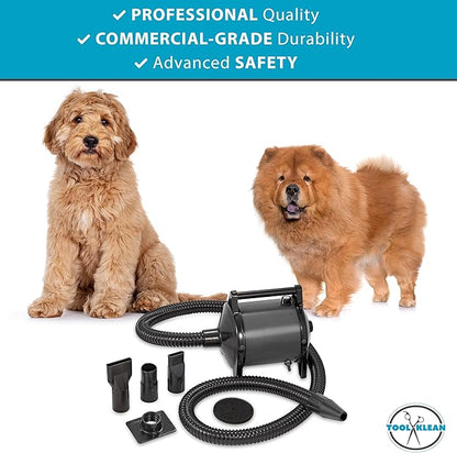 GustyAir Mini Dog Blow Dryer - Professional, Commercial Grade Force Dryer for Groomers - Quiet, High Velocity Air Dryer, Hose Attachments, Variable Speed, No Heating Element - USA Company - Black