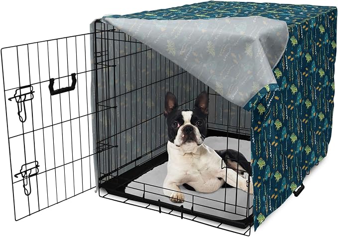 Lunarable Jurassic Dog Crate Cover, Evolution Marine Dinosaurs and Nautical Foliage Animal, Easy to Use Pet Kennel Cover for Small Dogs Puppies Kittens, 22 Inch, Petrol Blue Pale Green