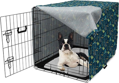 Lunarable Jurassic Dog Crate Cover, Evolution Marine Dinosaurs and Nautical Foliage Animal, Easy to Use Pet Kennel Cover for Small Dogs Puppies Kittens, 22 Inch, Petrol Blue Pale Green