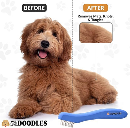 We Love Doodles Dematting Comb for Dogs - Dog Hair Mat Remover, Detangler Comb & Deshedding Tool, Removes Tangles, Knots, & Loose Hair, Metal Comb, Ergonomic Handle Parent (5 Blades)