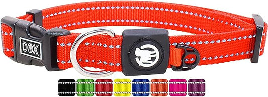 DDOXX Reflective Nylon Dog Collar - Strong and Adjustable Collars Dogs - M (Orange)