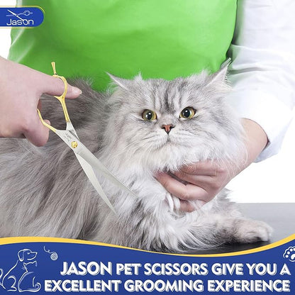 JASON 7.5 Inch Curved Scissors for Dog Grooming Professional Downward Curved Pet Face Trimming Shears with Symmetric Handle Sharp Comfortable