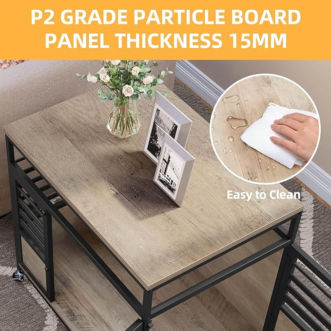 DWVO Dog Crate Furniture, 23.6 Inch Dog Kennel Indoor Furniture End Table for Small Dogs, Modern Decorative Cage Wooden Dogs Crate Furniture with Wheels, Chew-Resistant, Grey