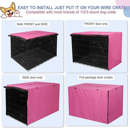 Deblue Heavy-Duty Dog Crate Cover, Privacy Pet Kennel Cover Universal Fits for 30 Inches Wire Cage, Polyester Crate Cover Fit for 1 2 3 Doors Crate (Pink)