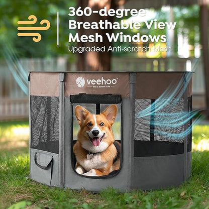 Veehoo Portable Puppy Playpen, Pet Kitten Playpen for Indoor Portable PopUp Dog Kennel Foldable Playpen Outdoor Tent Crate with Carrying Case for Kitten Puppy Small Animal,Coffee 35.8"Lx35.8"Wx22.8"Th