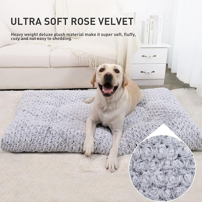 KSIIA Washable Dog Bed Deluxe Plush Dog Crate Beds Comfy Kennel Pad Anti-Slip Pet Sleeping Mat for Large, Jumbo, Medium, Small Dogs Breeds, 41" x 27", Gray