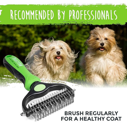 Mighty Paw Dog Grooming Brush - 2-In-1 Dual Sided Comb - Round Tip For Maximum Coat Penetration - Stainless Steel Teeth That Won't Rust Or Discolor - Built-In Thumb Rest For The Control When You Need